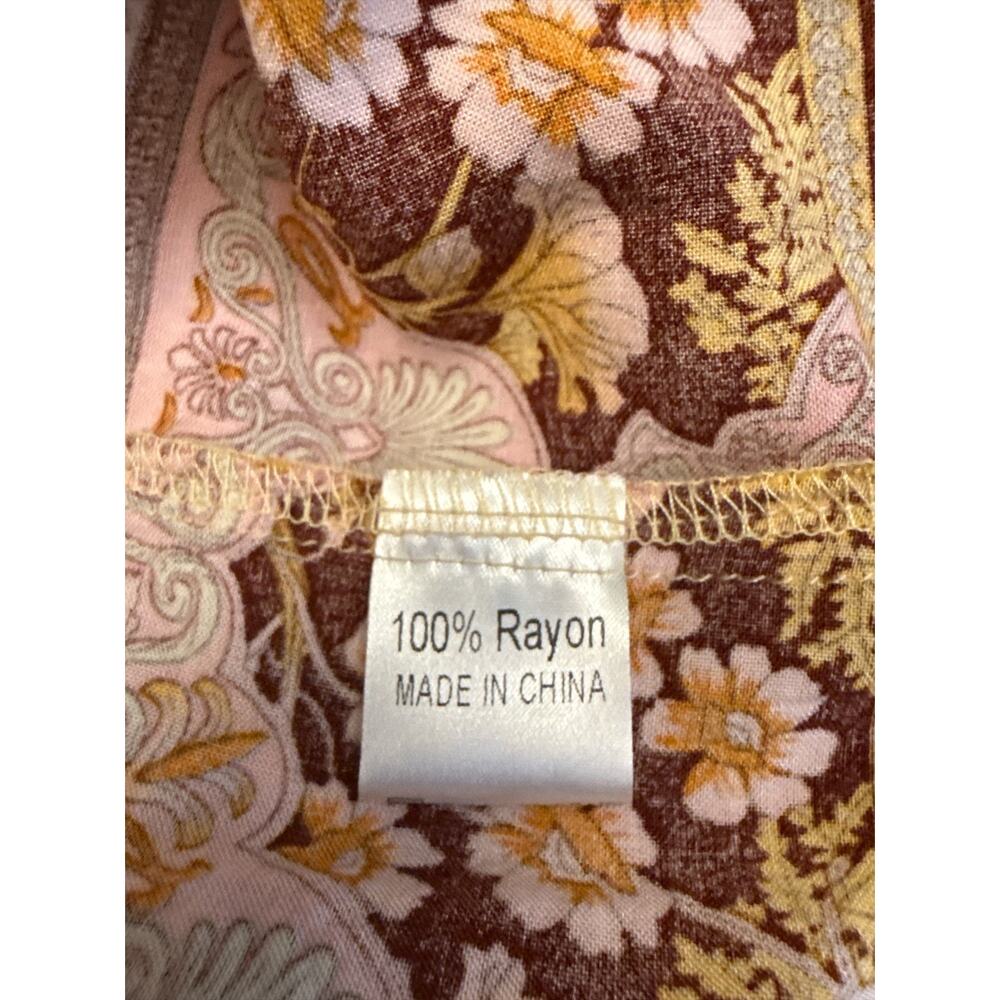 ZESICA XL Boho Floral Maxi Skirt Yellow Pink Border Print Rayon Tiered - Picture 9 of 9